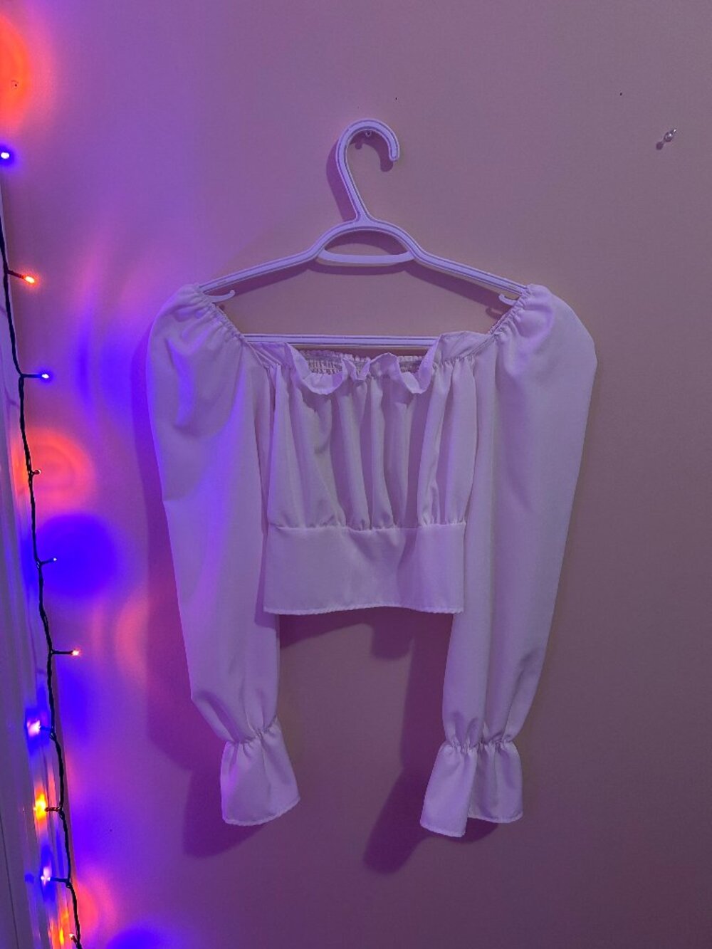 Off Shoulder White Cropped Longsleeve Top